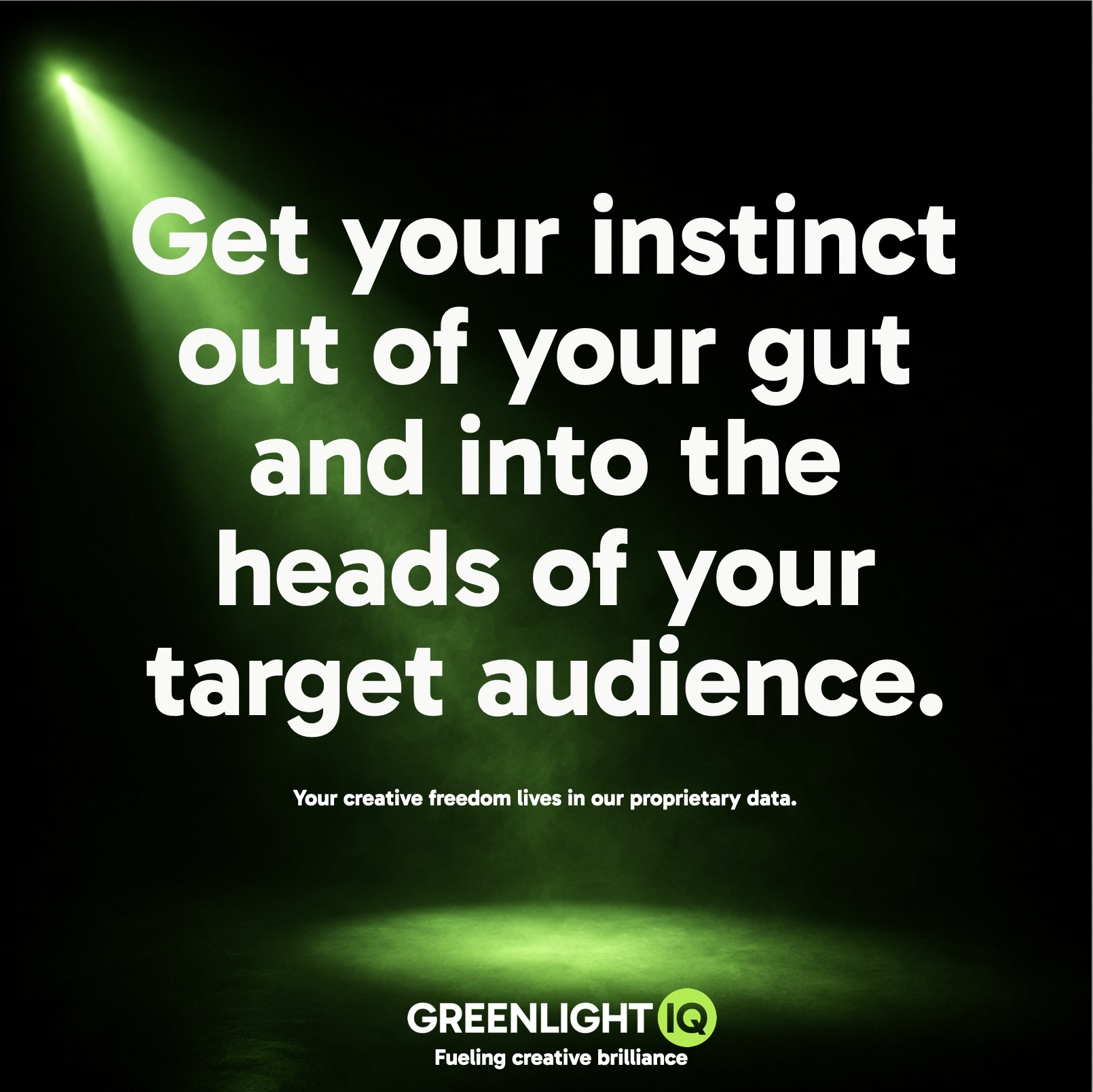 GreenlightIQ ad: Get your instinct out of your gut and into the heads of your target audience.