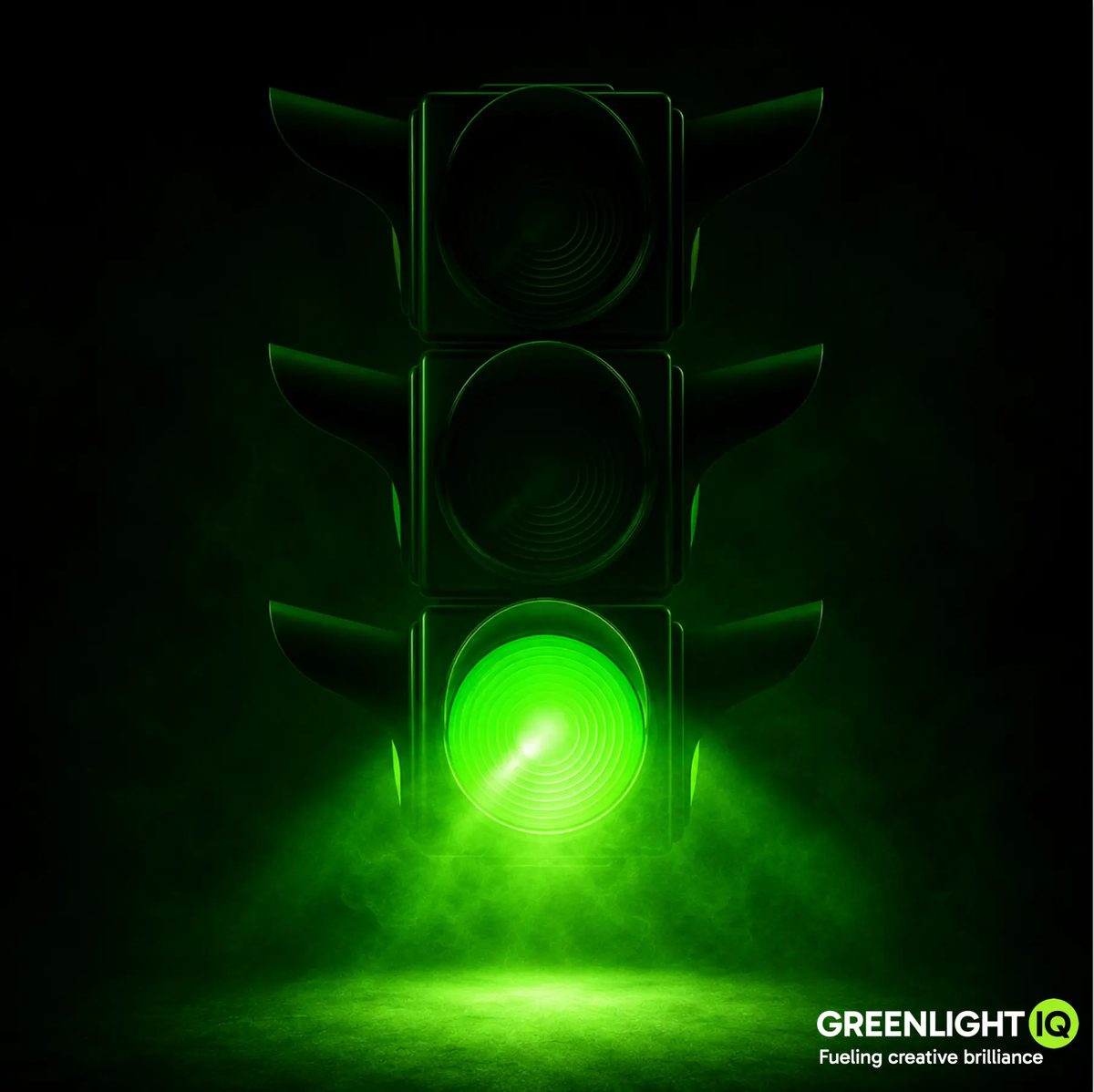 GreenlightIQ — a bright green traffic light symbolizing go-forward data intelligence